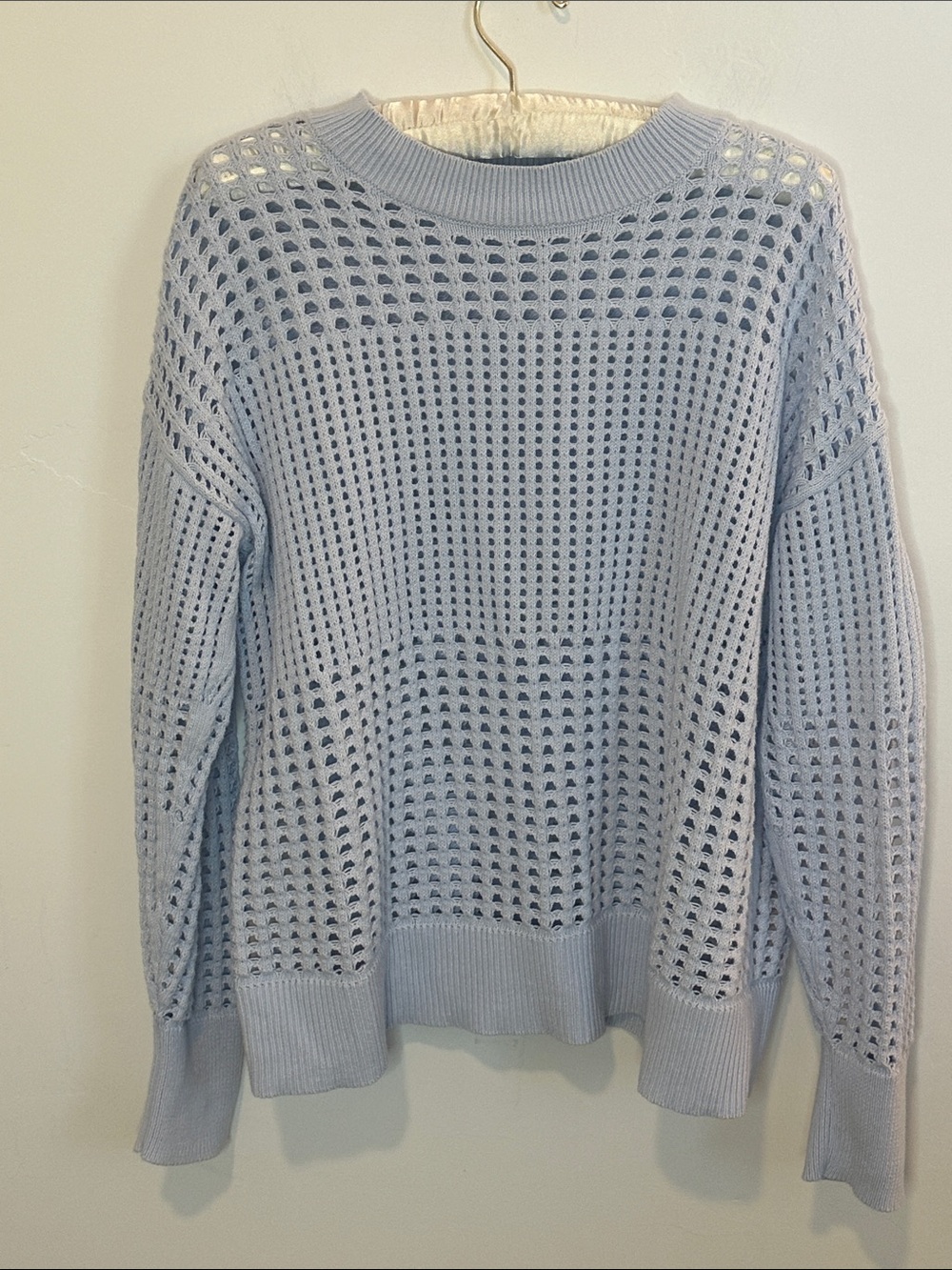Haven Well Within Pale Blue Open-Weave Crewneck Sweater, 100% Cotton Size Medium